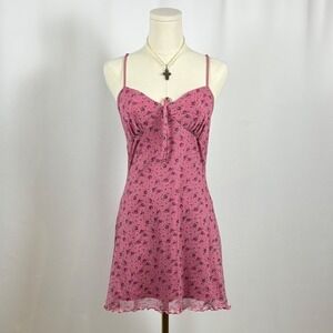 Urban Outfitters Pink Floral Mesh Slip Dress Mini Spaghetti Strap
